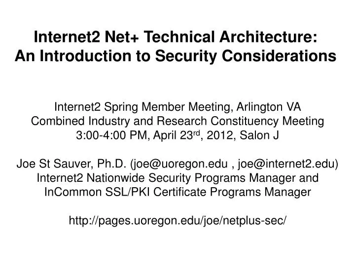 internet2 net technical architecture an introduction to security considerations