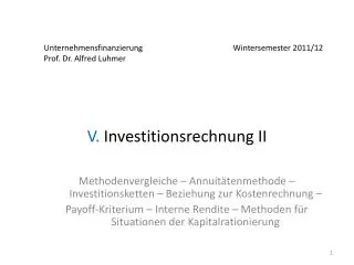 v investitionsrechnung ii