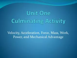 Unit One Culminating Activity