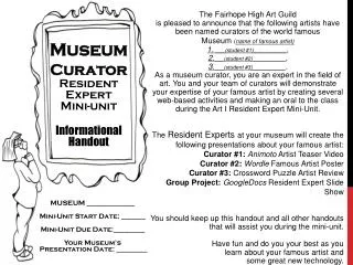 Museum Curator Resident Expert Mini-unit Informational Handout