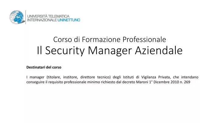 corso di formazione professionale il security manager aziendale