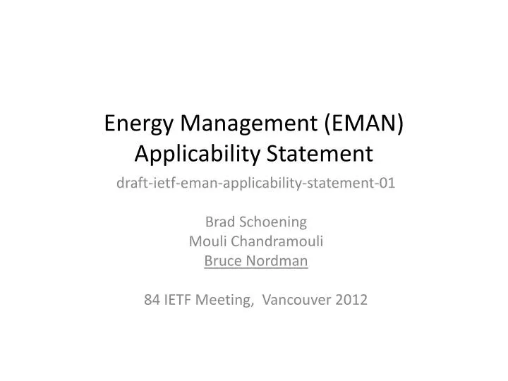 energy management eman applicability statement