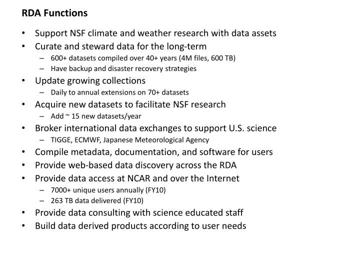 rda functions