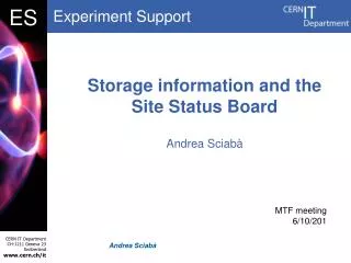 Storage information and the Site Status Board