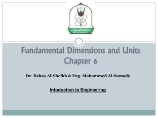 Fundamental Dimensions and Units Chapter 6