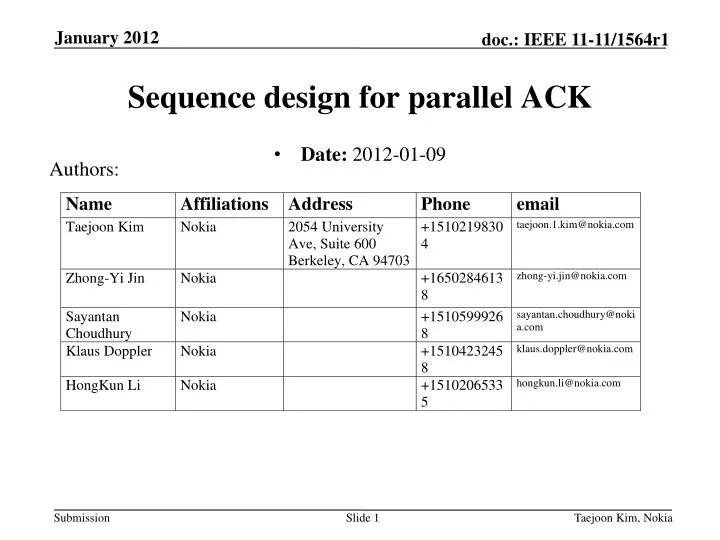 sequence design for parallel ack