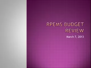 RPEMS Budget REVIEW