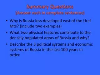 Summary Questions (Answer each in complete sentences)