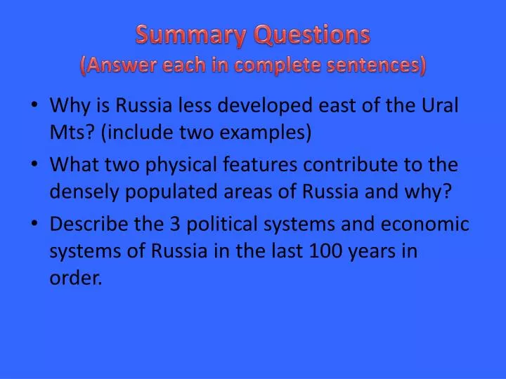summary questions answer each in complete sentences