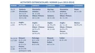 activitats extraescolars horari curs 2013 2014