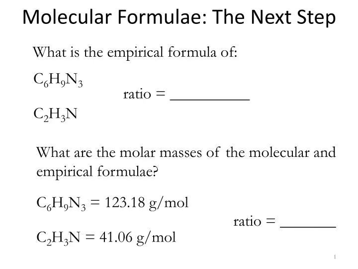 molecular formulae the next step