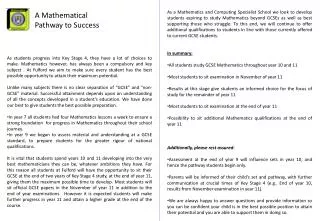 A Mathematical Pathway to Success