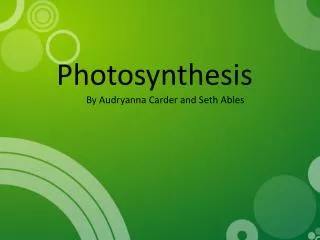 Photosynthesis By Audryanna Carder and Seth Ables