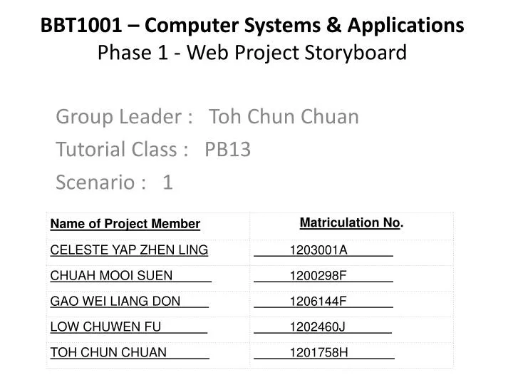 bbt1001 computer systems applications phase 1 web project storyboard