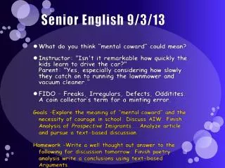 Senior English 9/3/13