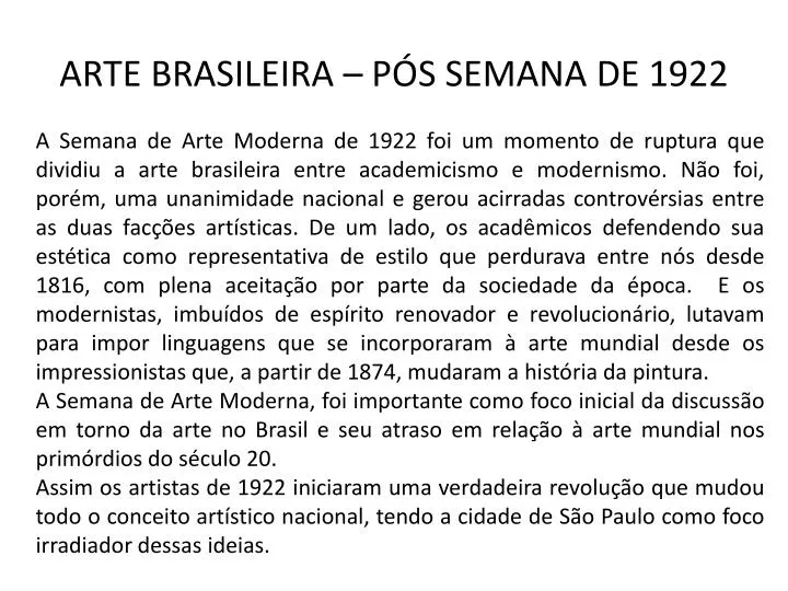 arte brasileira p s semana de 1922