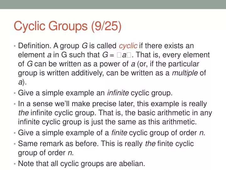cyclic groups 9 25