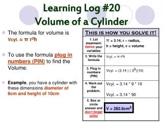 Learning Log #20 Volume of a Cylinder