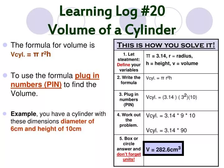 learning log 20 volume of a cylinder