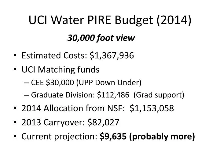 uci water pire budget 2014