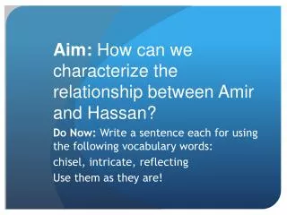 aim how can we characterize the relationship between amir and hassan