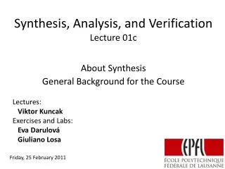 Synthesis, Analysis, and Verification Lecture 01c