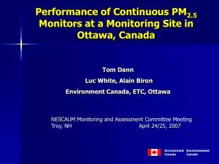 Performance of Continuous PM 2.5 Monitors at a Monitoring Site in Ottawa, Canada