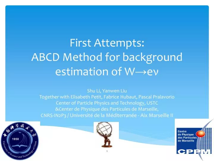 first attempts abcd method for background estimation of w e