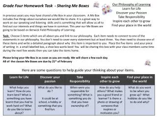 Grade Four Homework Task - Sharing Me Boxes