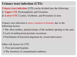 Urinary tract infection (UTI):