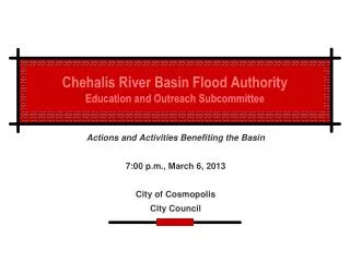 Chehalis River Basin Flood Authority Education and Outreach Subcommittee