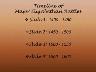 Timeline of Major Elizabethan Battles
