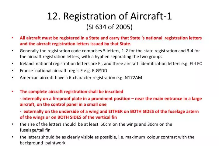 12 registration of aircraft 1 si 634 of 2005