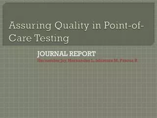 Assuring Quality in Point-of-Care Testing