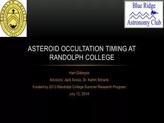 Asteroid occultation timing at randolph college