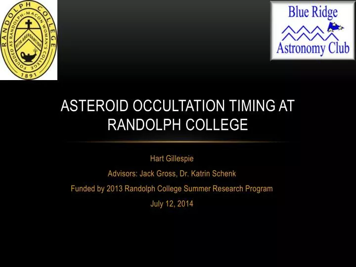 asteroid occultation timing at randolph college