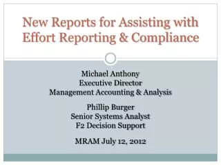 New Reports for Assisting with Effort Reporting &amp; Compliance