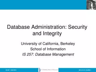 Database Administration: Security and Integrity