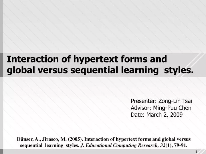 interaction of hypertext forms and global versus sequential learning styles