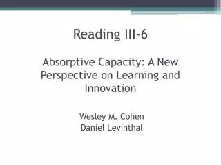 Reading III-6 Absorptive Capacity: A New Perspective on Learning and Innovation