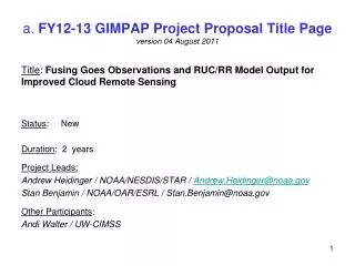 a. FY12-13 GIMPAP Project Proposal Title Page version 04 August 2011