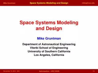 Space Systems Modeling and Design