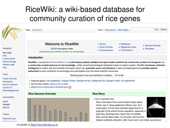 ricewiki a wiki based database for community curation of rice genes