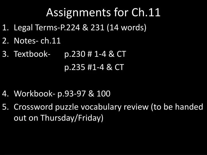 assignments for ch 11