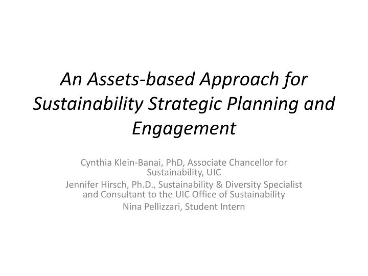 an assets based approach for sustainability strategic planning and engagement