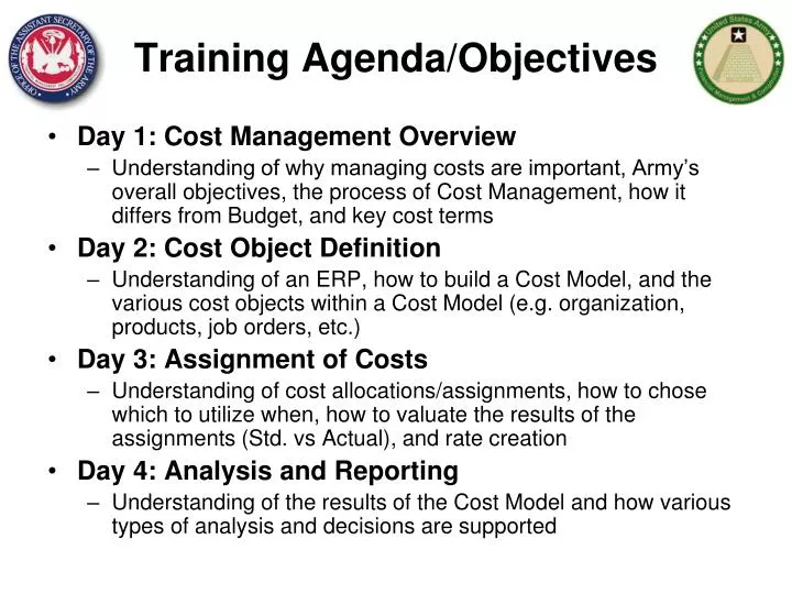 training agenda objectives