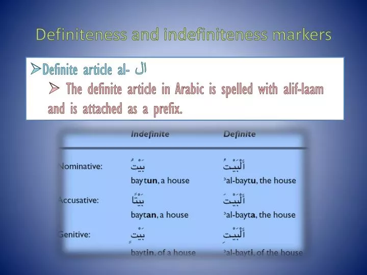 definiteness and indefiniteness markers