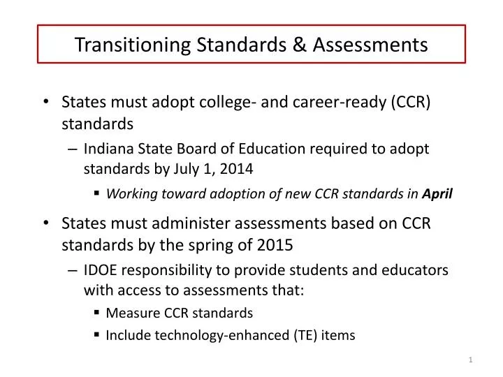 transitioning standards assessments