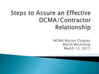 Steps to Assure an Effective DCMA/Contractor Relationship