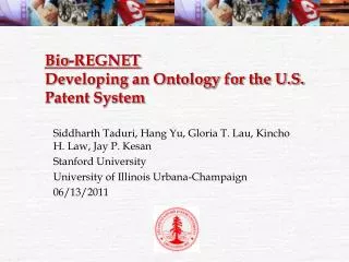 Bio-REGNET Developing an Ontology for the U.S. Patent System